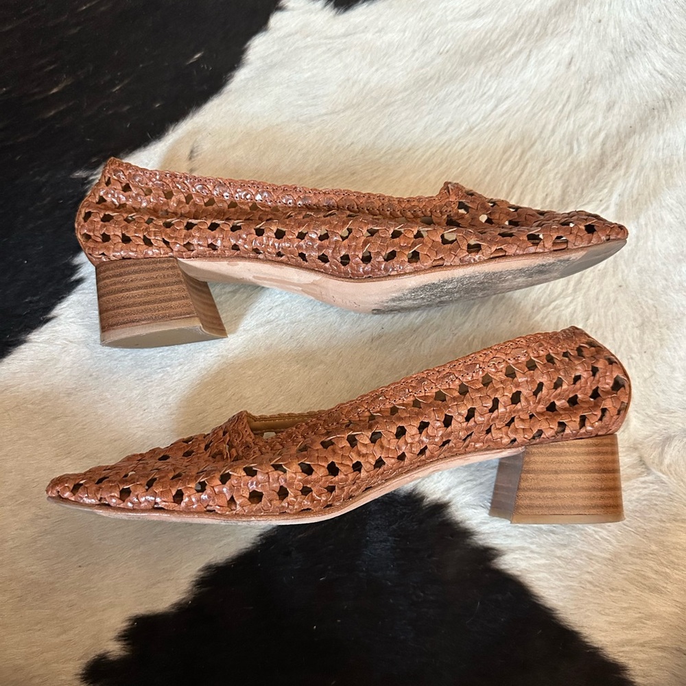 Miista brown leather woven ballet heels size 11